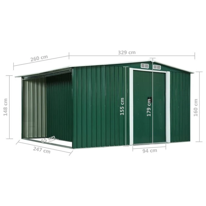 Abri De Jardin Avec Portes Vert 329,5x259x178 Cm Acier 10 Abri De Jardin Avec Portes Vert 329,5x259x178 Cm Acier – Image 10