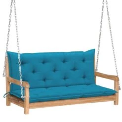 Balancelle Avec Coussin Bleu Clair 120 Cm Bois De Teck Solide
