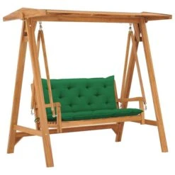Balancelle Avec Coussin Vert 170 Cm Bois De Teck Solide