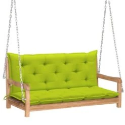 Balancelle Avec Coussin Vert Vif 120 Cm Bois De Teck Solide