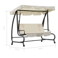 Balancelle D'extérieur Avec Auvent Blanc Sable 2 -Mobilier De Jardin Soldes balancelle d exterieur avec auvent blanc sable 8718475709169 1217617