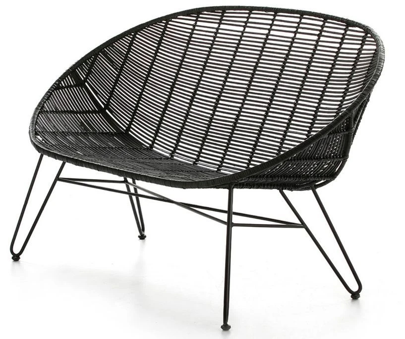 Banc 3 Places Ethnique Osier Tissé Et Pieds Métal Noir 140 Cm 2 Banc 3 Places Ethnique Osier Tissé Et Pieds Métal Noir 140 Cm – Image 2