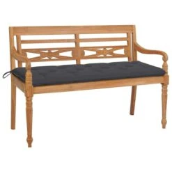 Banc Batavia Avec Coussin Anthracite 150 Cm Bois De Teck Massif 2