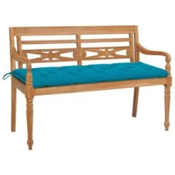 Banc Batavia Avec Coussin Bleu Clair 150 Cm Bois De Teck Massif