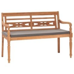 Banc Batavia Avec Coussin Gris Foncé 120 Cm Bois De Teck Massif