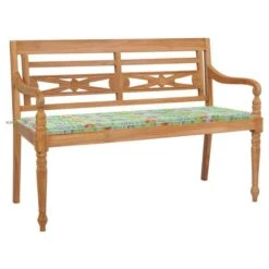 Banc Batavia Avec Coussin Motif De Feuilles 150 Cm Bois De Teck