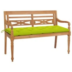 Banc Batavia Avec Coussin Vert Vif 150 Cm Bois De Teck Massif 2