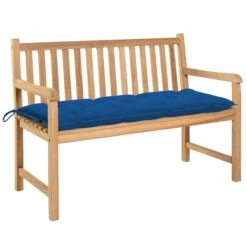 Banc De Jardin Avec Coussin Bleu 120 Cm Bois De Teck Massif 3