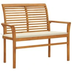Banc De Jardin Avec Coussin Crème 112 Cm Bois De Teck Massif