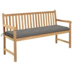 Banc De Jardin Avec Coussin Gris 150 Cm Bois De Teck Massif 4