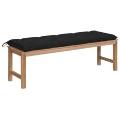 Banc De Jardin Avec Coussin Noir 150 Cm Teck Massif