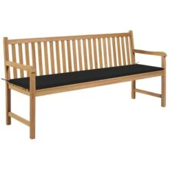 Banc De Jardin Avec Coussin Noir 175 Cm Teck Massif