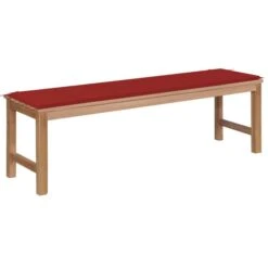 Banc De Jardin Avec Coussin Rouge 150 Cm Bois De Teck Massif