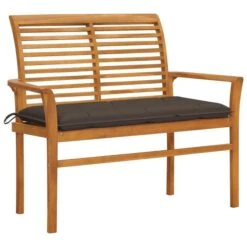 Banc De Jardin Avec Coussin Taupe 112 Cm Bois De Teck Massif