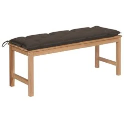 Banc De Jardin Avec Coussin Taupe 120 Cm Bois De Teck Massif