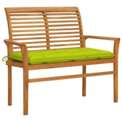 Banc De Jardin Avec Coussin Vert Vif 112 Cm Bois De Teck Massif 2