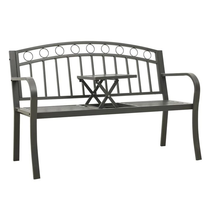 Banc De Jardin Avec Une Table 125 Cm Acier Gris 1 Banc De Jardin Avec Une Table 125 Cm Acier Gris