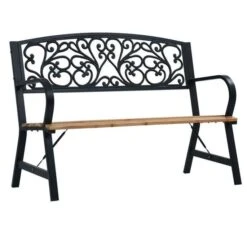Banc De Jardin Bois Massif Clair Et Métal Noir Delta
