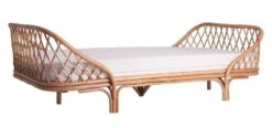 Banc De Jardin Rotin Clair Et Coussin Tissu Blanc Sisal