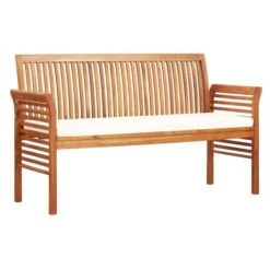 Banc De Jardin Tissu Blanc Et Acacia Massif Clair Tulak 150 Cm