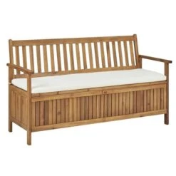 Banc De Rangement Avec Coussin Acacia Massif Foncé Tulak 148 Cm