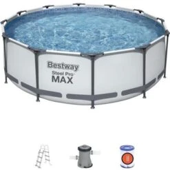 BESTWAY Piscine Hors-sol Tubulaire - Steel Pro Max - Ronde - 366 X 100 Cm - Épurateur A Cartouche De 2006 L/H Échelle