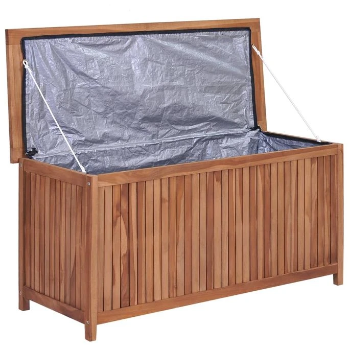 Boîte De Rangement De Jardin 120x50x58 Cm Bois De Teck Solide 3 Boîte De Rangement De Jardin 120x50x58 Cm Bois De Teck Solide – Image 3