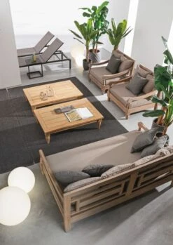 Canapé De Jardin En Bois Teck Avec Coussins Taupe Balou -Mobilier De Jardin Soldes canape de jardin en bois teck avec coussins taupe balou 3666722592345 1392515