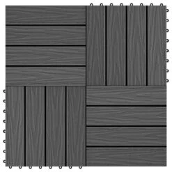 Carreau De Terrasse En Relief 11 Pcs WPC 30 X 30 Cm 1 M² Noir