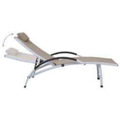 Chaise Longue Aluminium Textilène Taupe -Mobilier De Jardin Soldes chaise longue aluminium textilene taupe 3666722363372 936627
