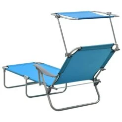 Chaise Longue Avec Auvent Acier Bleu -Mobilier De Jardin Soldes chaise longue avec auvent acier bleu 3666722364010 936103