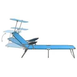 Chaise Longue Avec Auvent Acier Bleu -Mobilier De Jardin Soldes chaise longue avec auvent acier bleu 3666722364010 936104