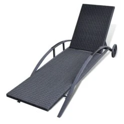 Chaise Longue Avec Coussin Et Roues Résine Tressée Noir 3 -Mobilier De Jardin Soldes chaise longue avec coussin et roues resine tressee noir 3666722330176 974471