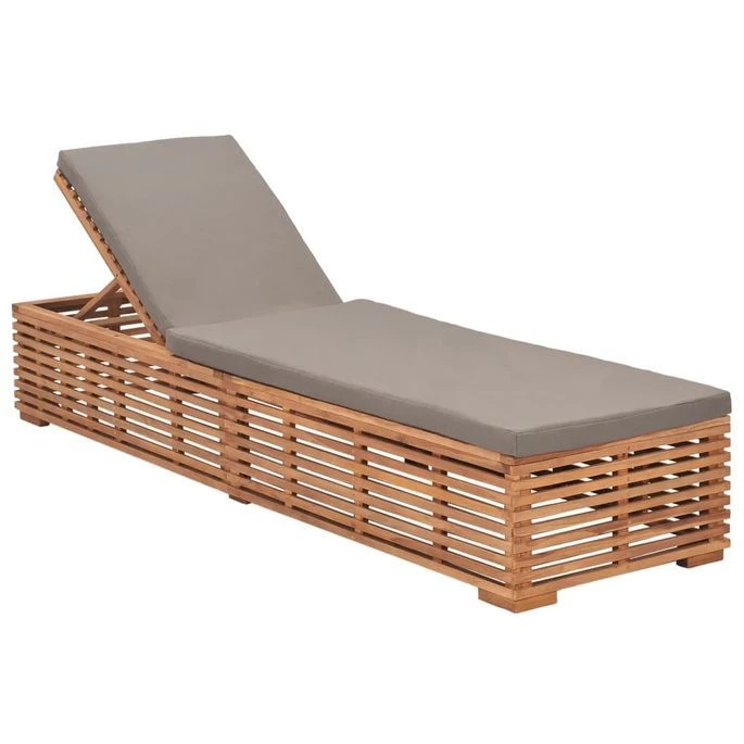 Chaise Longue Avec Coussin Gris Foncé Bois De Teck Solide 1 Chaise Longue Avec Coussin Gris Foncé Bois De Teck Solide