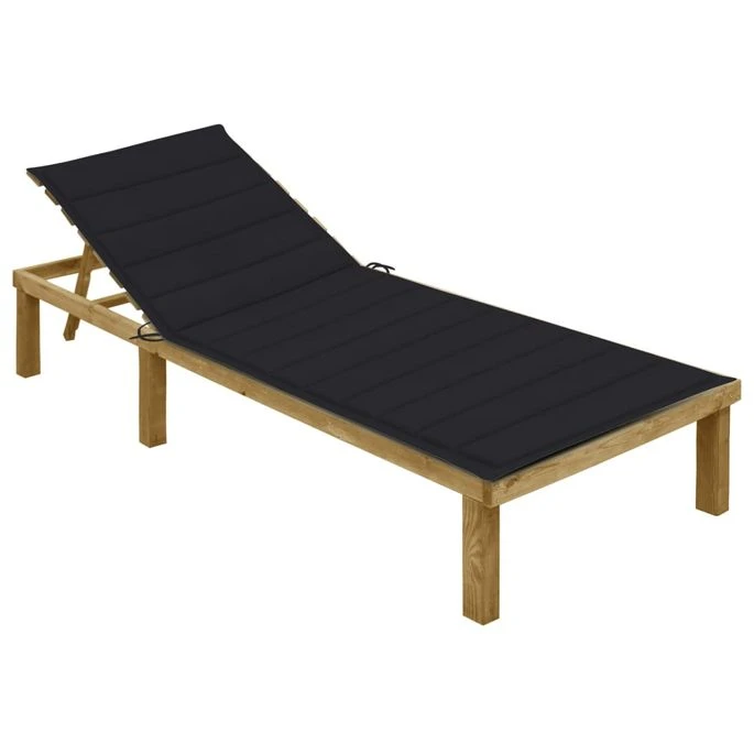 Chaise Longue Avec Coussin Noir Bois De Pin Imprégné 2 1 Chaise Longue Avec Coussin Noir Bois De Pin Imprégné 2