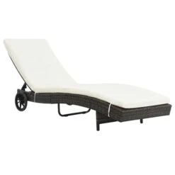 Chaise Longue Avec Roues Et Coussin Résine Tressée Marron