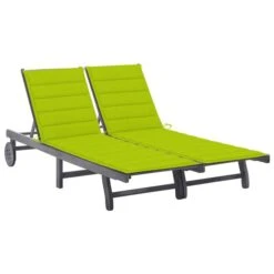 Chaise Longue De Jardin 2 Places Avec Coussin Gris Acacia 6