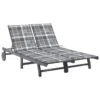 Chaise Longue De Jardin 2 Places Avec Coussin Gris Acacia 14