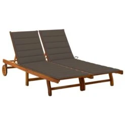 Chaise Longue De Jardin 2 Places Avec Coussins Acacia Solide 5