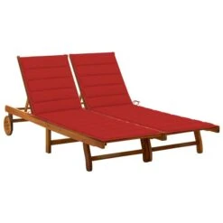 Chaise Longue De Jardin 2 Places Avec Coussins Acacia Solide 11