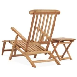 Chaise Longue De Jardin Avec Repose-pied Et Table Bois De Teck -Mobilier De Jardin Soldes chaise longue de jardin avec repose pied et table bois de teck 3666722750677 946547