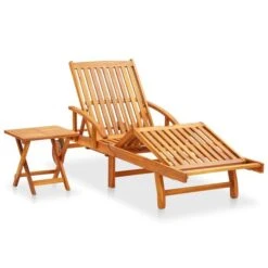 Produits populaires -Mobilier De Jardin Soldes chaise longue de jardin avec table et coussin bois d acacia 3666722430463 817892