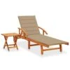 Chaise Longue De Jardin Avec Table Et Coussin Bois D'acacia 26