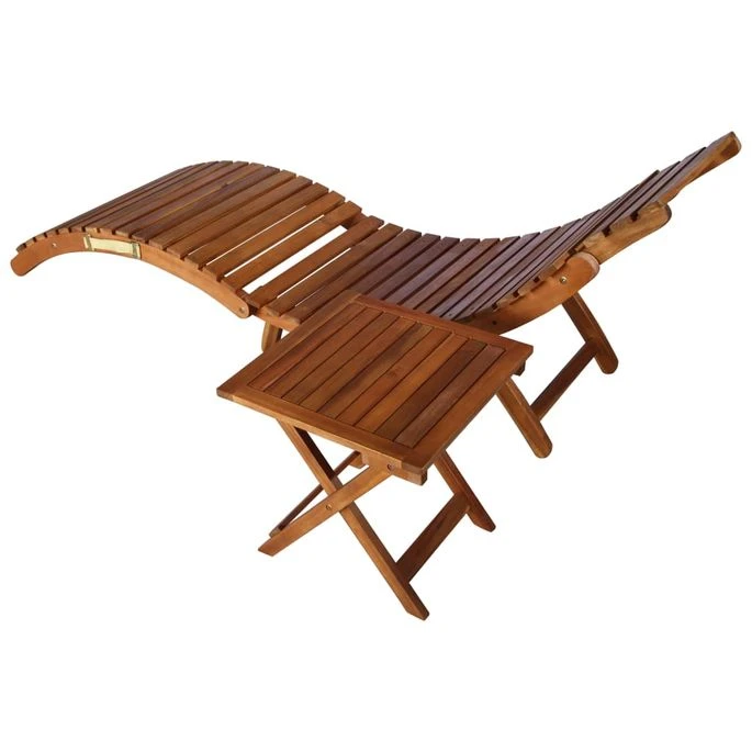 Chaise Longue De Jardin Avec Table Et Coussin Bois D'acacia 3 2 Chaise Longue De Jardin Avec Table Et Coussin Bois D'acacia 3 – Image 2