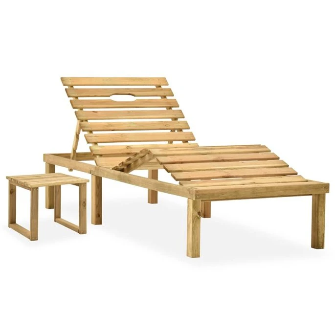 Chaise Longue De Jardin Avec Table Et Coussin Pin Imprégné 20 2 Chaise Longue De Jardin Avec Table Et Coussin Pin Imprégné 20 – Image 2