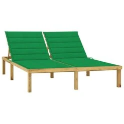 Chaise Longue Double Et Coussins Vert Bois De Pin Imprégné 2