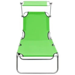 Chaise Longue Pliable Avec Auvent Acier Vert Pomme -Mobilier De Jardin Soldes chaise longue pliable avec auvent acier vert pomme 3666722364102 936021