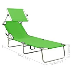 Chaise Longue Pliable Avec Auvent Acier Vert Pomme -Mobilier De Jardin Soldes chaise longue pliable avec auvent acier vert pomme 3666722364102 936027