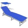 Chaise Longue Pliable Avec Auvent Aluminium Et Textilène Bleu