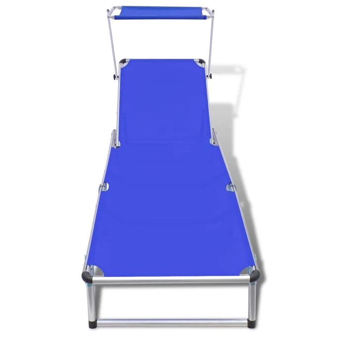 Chaise Longue Pliable Avec Auvent Aluminium Et Textilène Bleu 2 Chaise Longue Pliable Avec Auvent Aluminium Et Textilène Bleu – Image 2